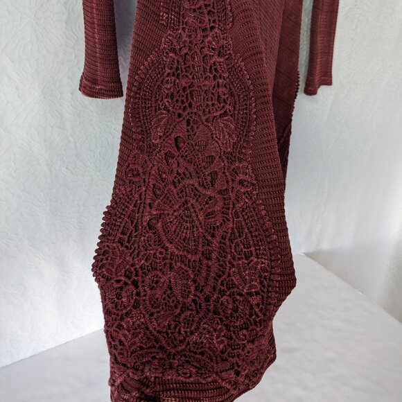 ABLE Thermal Maroon Waffle Knit Long Sleeve Dress Size Crochet Lace Boho Size M - Picture 4 of 10